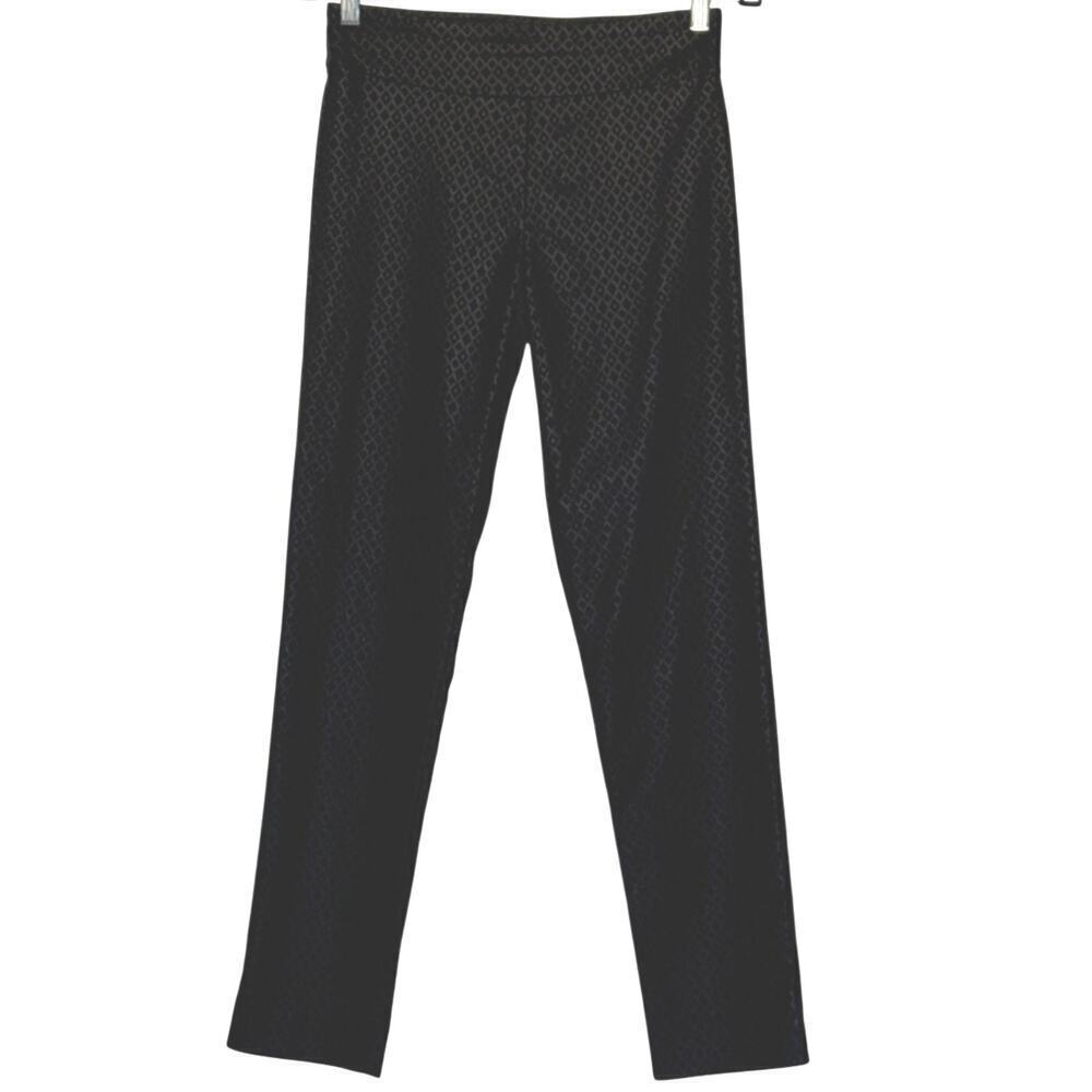 Krazy Larry Pull On Slimming Ankle Pant Womens Size 4 Black Gray Diamond Print
